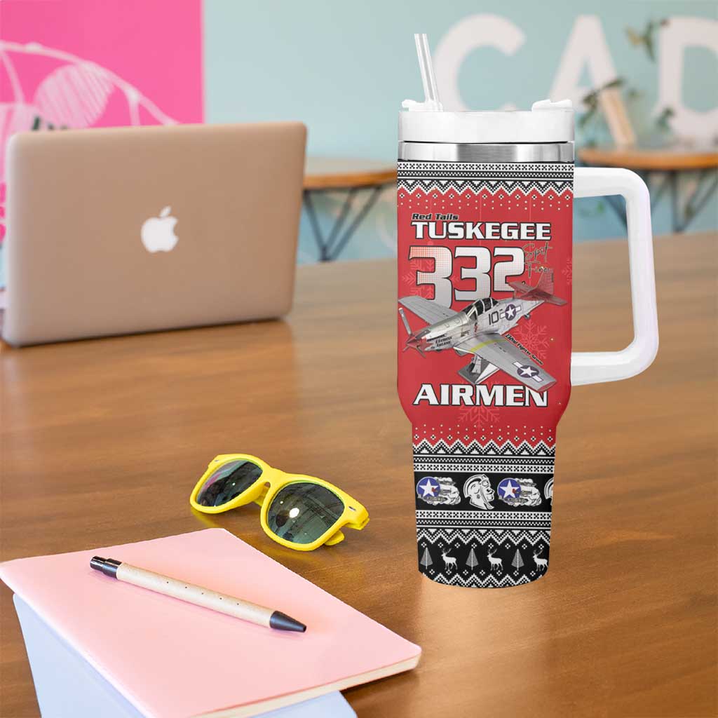 Tuskegee Red Tails Airmen Christmas Tumbler With Handle P-51 Mustang 332nd Fighter Group - Wonder Print Shop