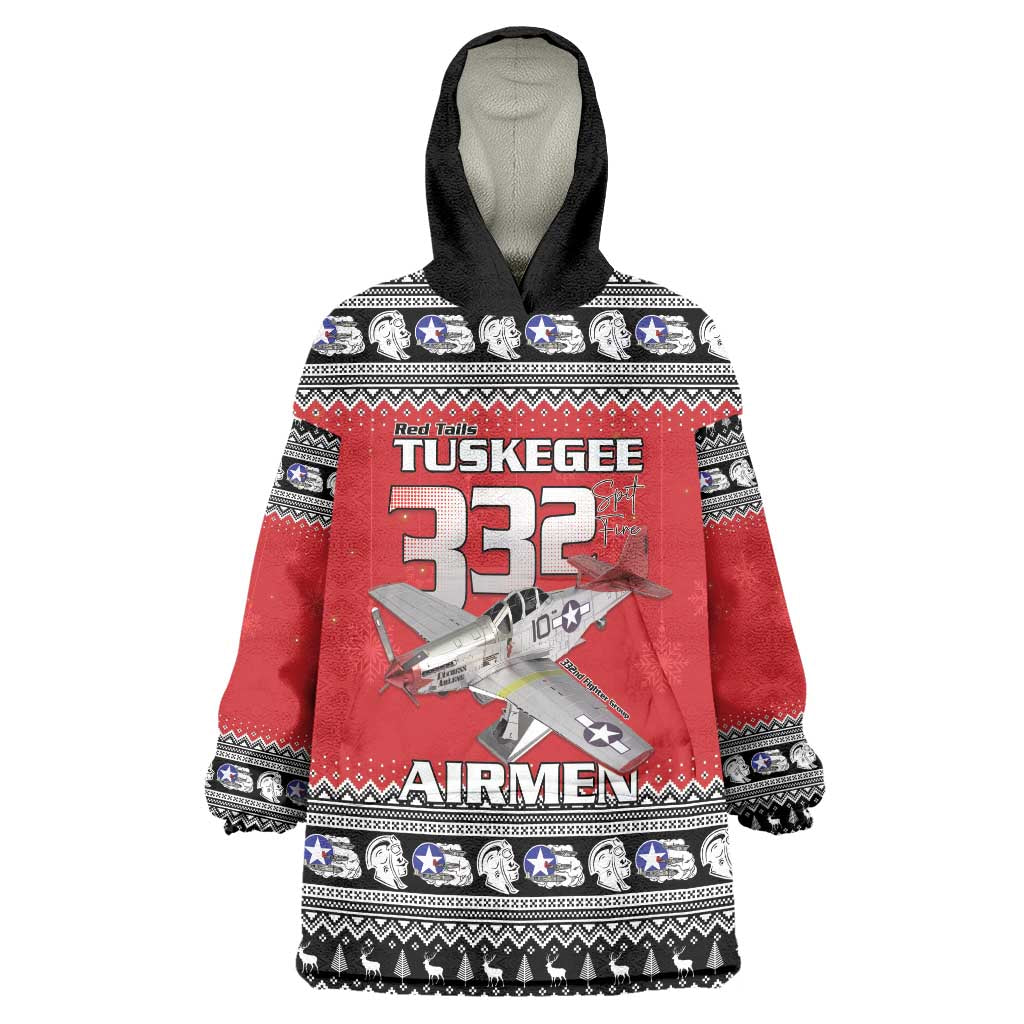 Tuskegee Red Tails Airmen Christmas Wearable Blanket Hoodie P-51 Mustang 332nd Fighter Group - Wonder Print Shop