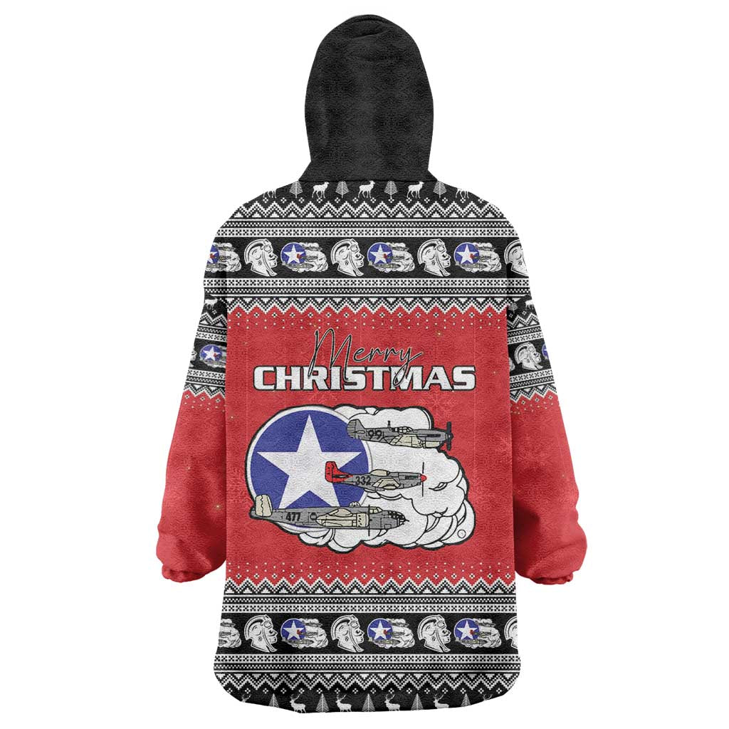 Tuskegee Red Tails Airmen Christmas Wearable Blanket Hoodie P-51 Mustang 332nd Fighter Group - Wonder Print Shop