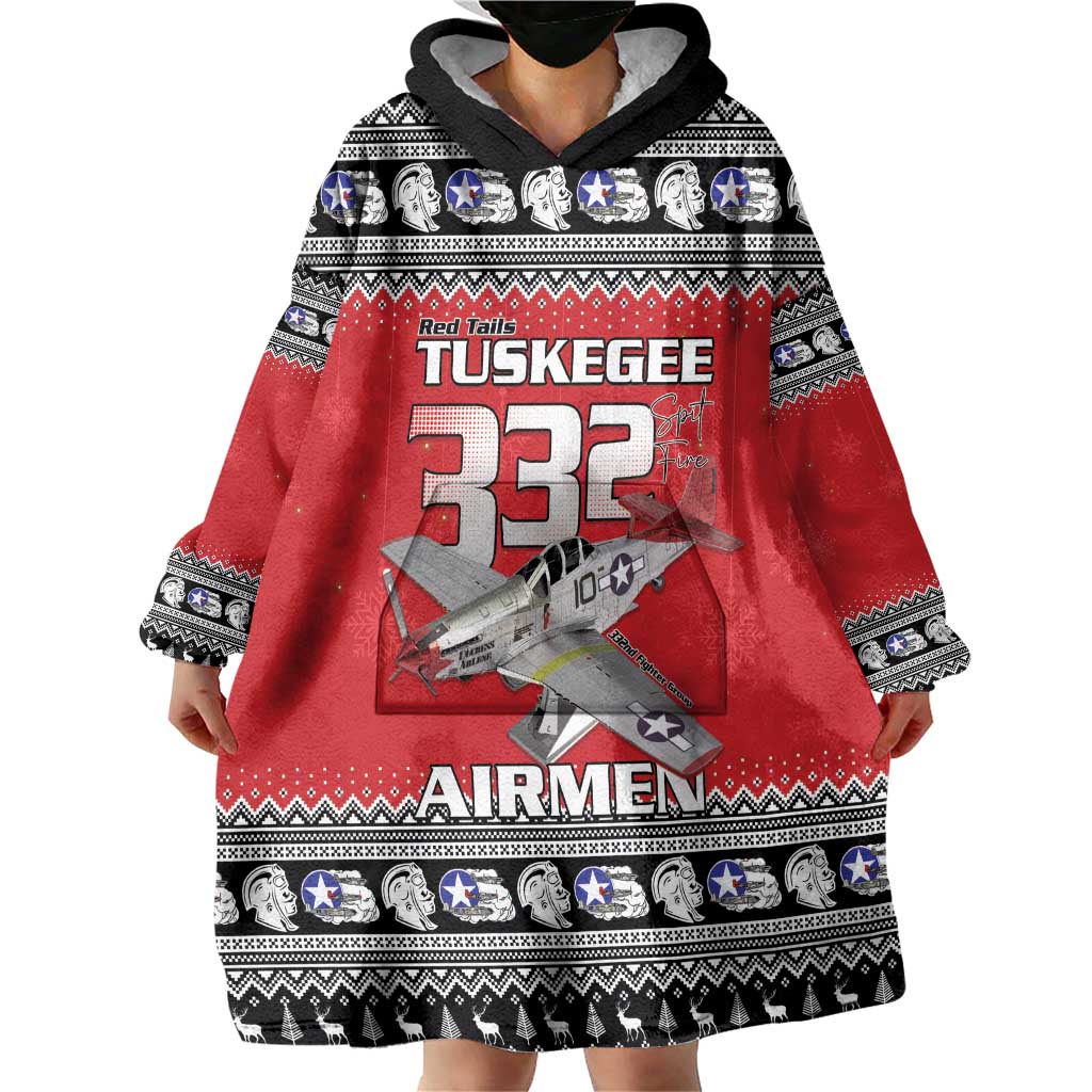Tuskegee Red Tails Airmen Christmas Wearable Blanket Hoodie P-51 Mustang 332nd Fighter Group - Wonder Print Shop