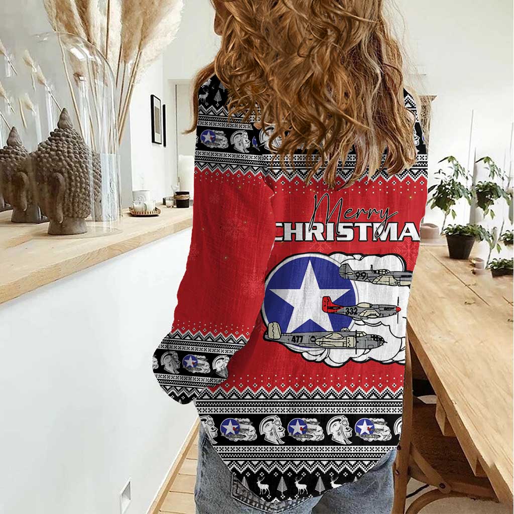 Tuskegee Red Tails Airmen Christmas Women Casual Shirt P-51 Mustang 332nd Fighter Group - Wonder Print Shop