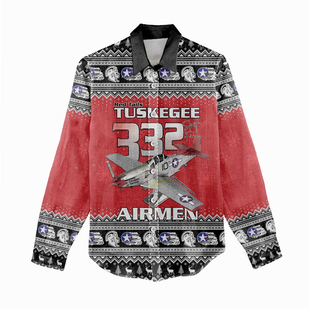 Tuskegee Red Tails Airmen Christmas Women Casual Shirt P-51 Mustang 332nd Fighter Group - Wonder Print Shop