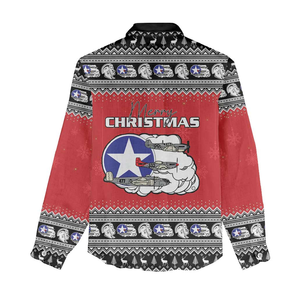 Tuskegee Red Tails Airmen Christmas Women Casual Shirt P-51 Mustang 332nd Fighter Group - Wonder Print Shop
