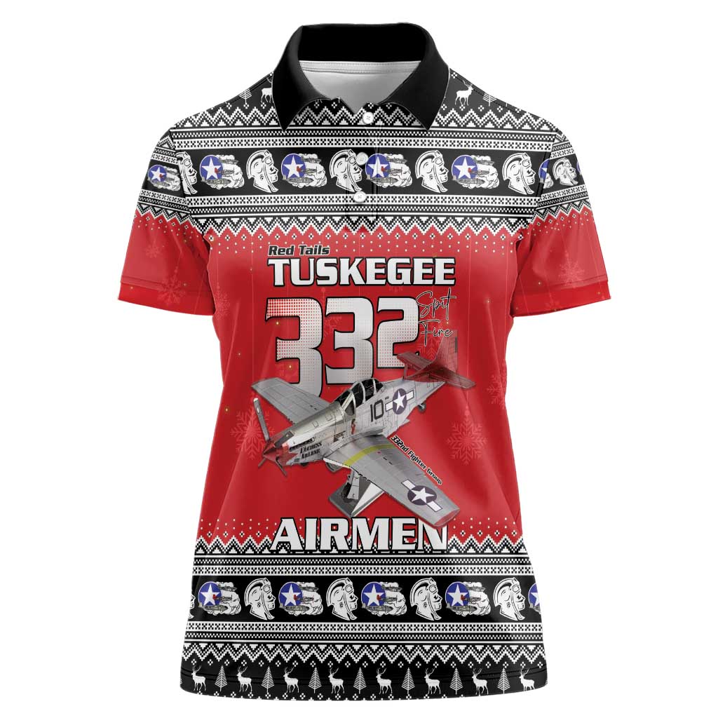 Tuskegee Red Tails Airmen Christmas Women Polo Shirt P-51 Mustang 332nd Fighter Group - Wonder Print Shop