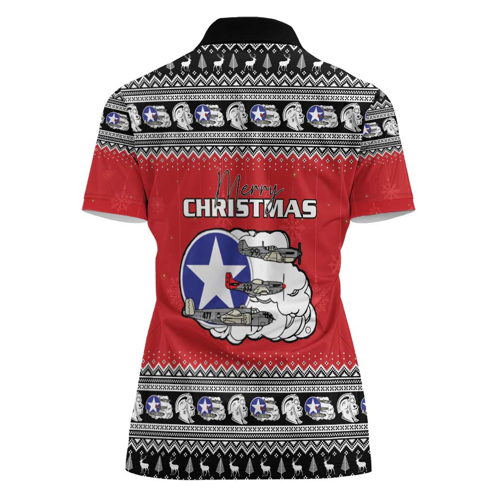 Tuskegee Red Tails Airmen Christmas Women Polo Shirt P-51 Mustang 332nd Fighter Group - Wonder Print Shop