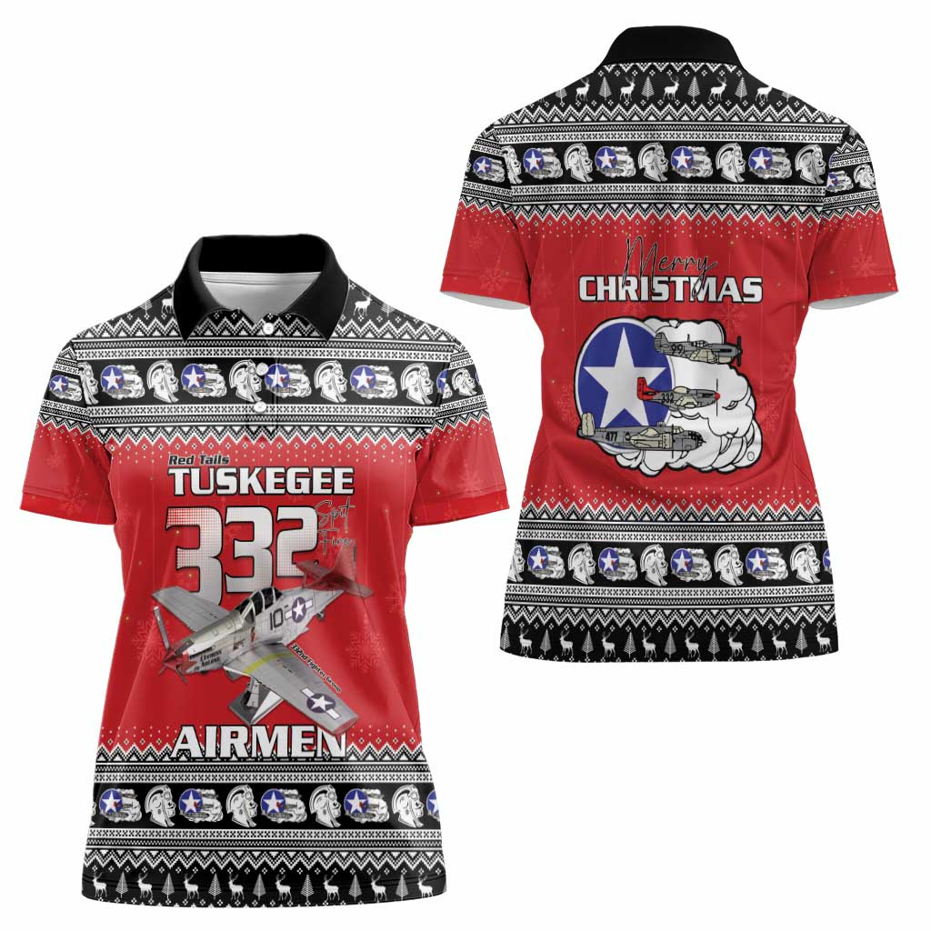 Tuskegee Red Tails Airmen Christmas Women Polo Shirt P-51 Mustang 332nd Fighter Group - Wonder Print Shop