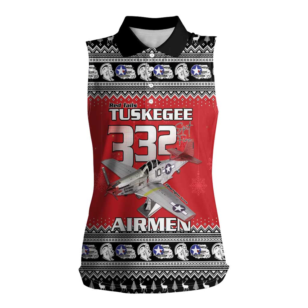 Tuskegee Red Tails Airmen Christmas Women Sleeveless Polo Shirt P-51 Mustang 332nd Fighter Group - Wonder Print Shop
