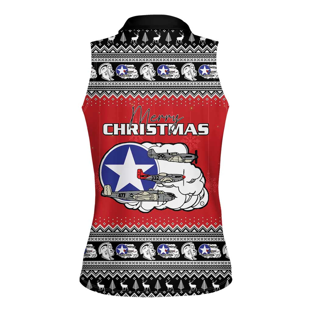 Tuskegee Red Tails Airmen Christmas Women Sleeveless Polo Shirt P-51 Mustang 332nd Fighter Group - Wonder Print Shop