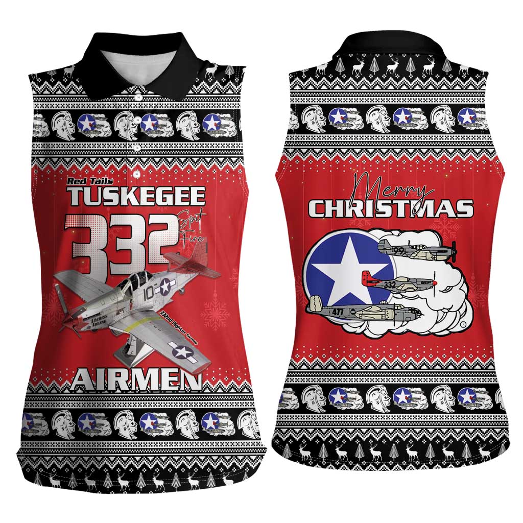 Tuskegee Red Tails Airmen Christmas Women Sleeveless Polo Shirt P-51 Mustang 332nd Fighter Group - Wonder Print Shop