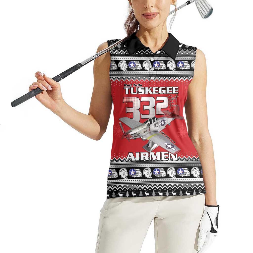 Tuskegee Red Tails Airmen Christmas Women Sleeveless Polo Shirt P-51 Mustang 332nd Fighter Group - Wonder Print Shop