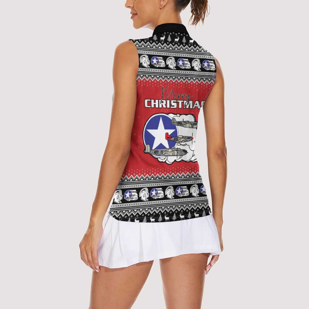 Tuskegee Red Tails Airmen Christmas Women Sleeveless Polo Shirt P-51 Mustang 332nd Fighter Group - Wonder Print Shop