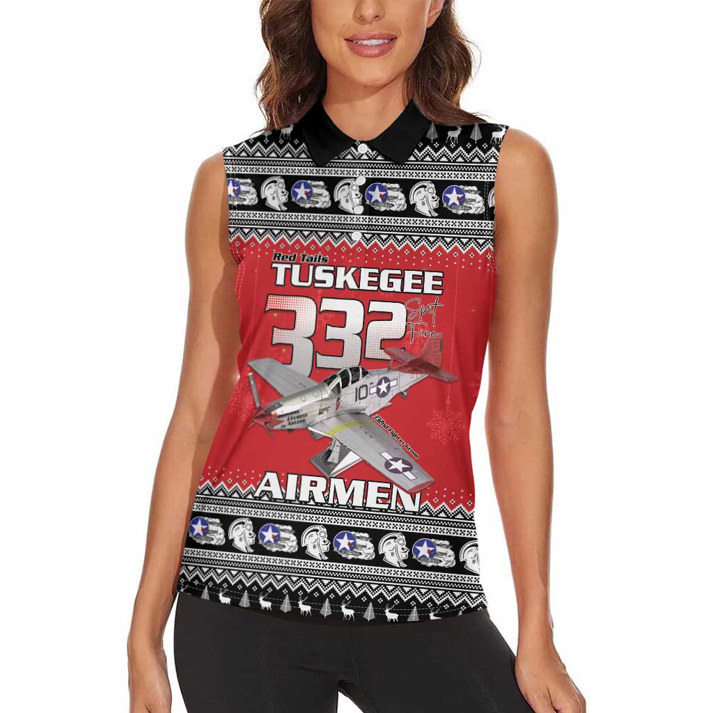 Tuskegee Red Tails Airmen Christmas Women Sleeveless Polo Shirt P-51 Mustang 332nd Fighter Group - Wonder Print Shop