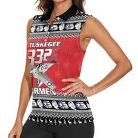 Tuskegee Red Tails Airmen Christmas Women Sleeveless Polo Shirt P-51 Mustang 332nd Fighter Group - Wonder Print Shop