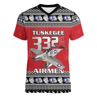 Tuskegee Red Tails Airmen Christmas Women V-Neck T-Shirt P-51 Mustang 332nd Fighter Group - Wonder Print Shop