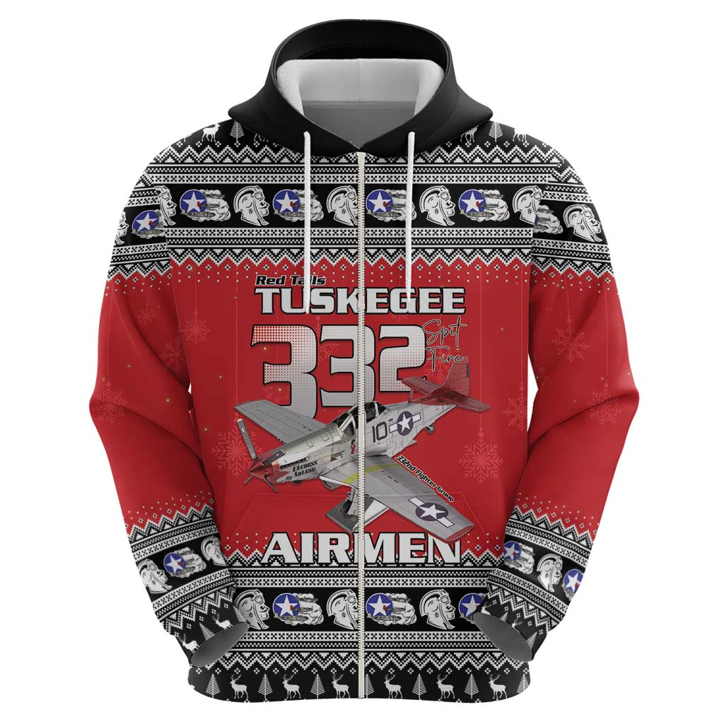 Tuskegee Red Tails Airmen Christmas Zip Hoodie P-51 Mustang 332nd Fighter Group - Wonder Print Shop