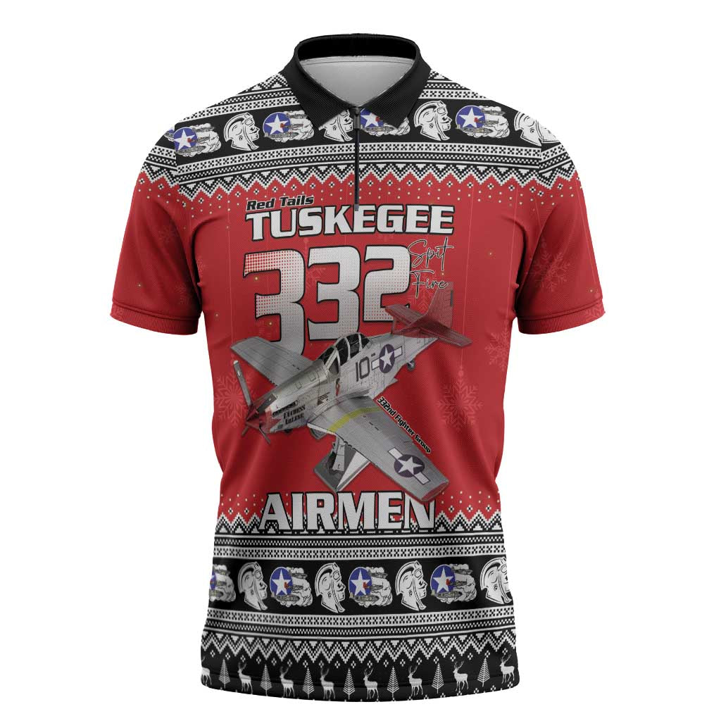Tuskegee Red Tails Airmen Christmas Zipper Polo Shirt P-51 Mustang 332nd Fighter Group - Wonder Print Shop