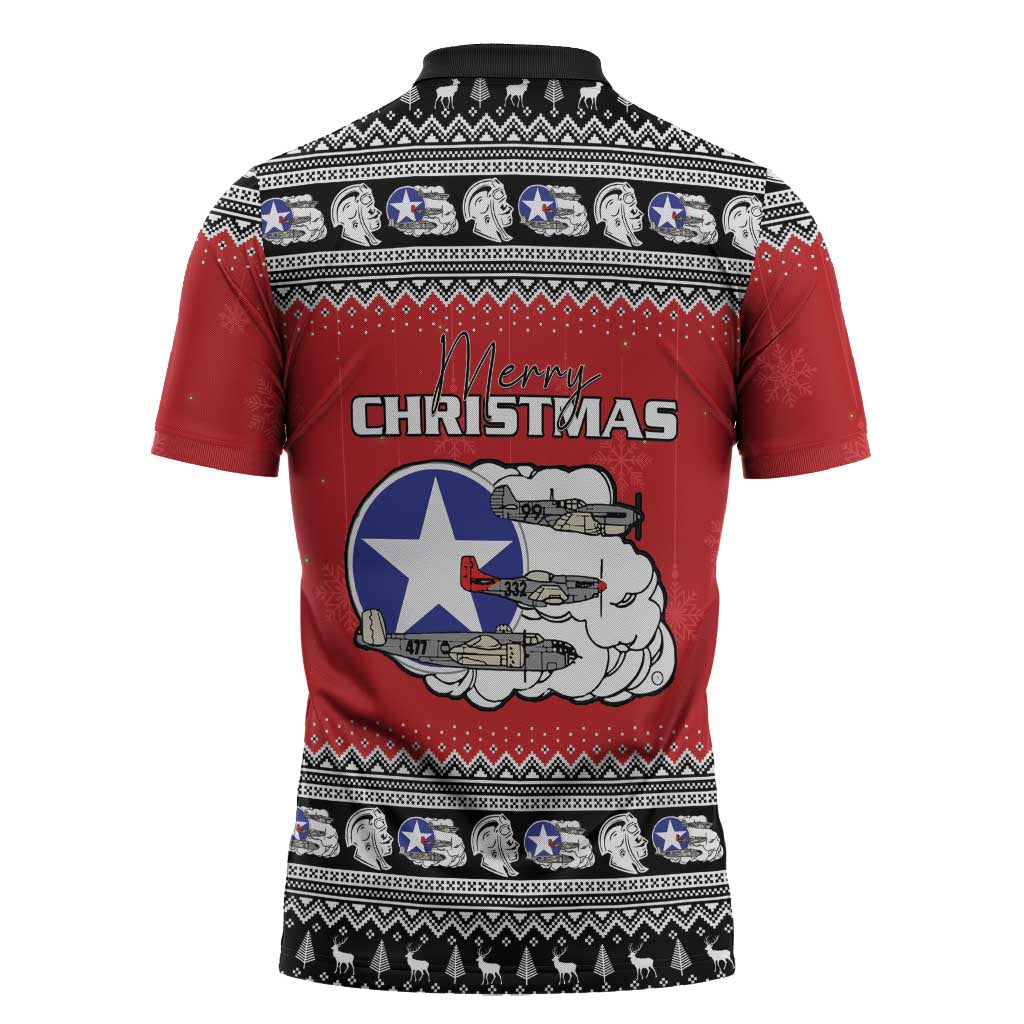 Tuskegee Red Tails Airmen Christmas Zipper Polo Shirt P-51 Mustang 332nd Fighter Group - Wonder Print Shop