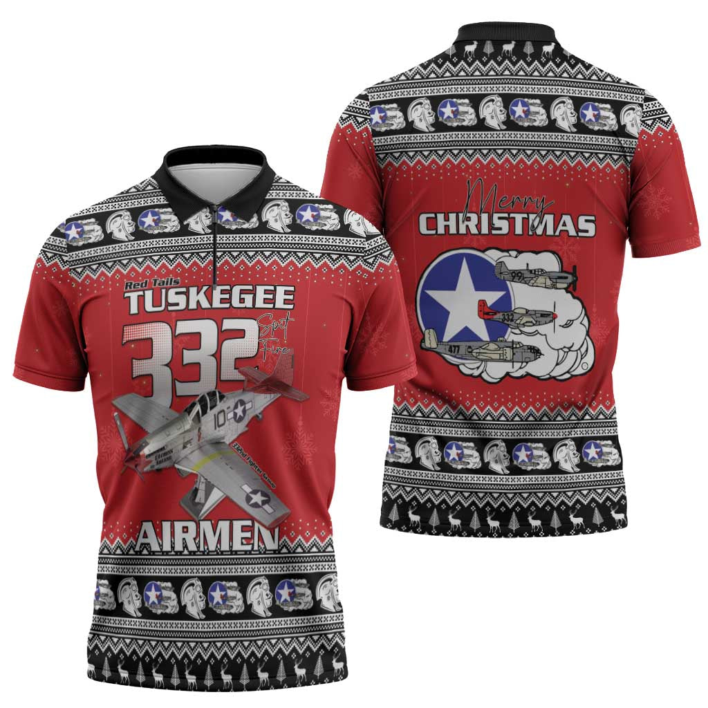 Tuskegee Red Tails Airmen Christmas Zipper Polo Shirt P-51 Mustang 332nd Fighter Group - Wonder Print Shop