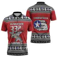 Tuskegee Red Tails Airmen Christmas Zipper Polo Shirt P-51 Mustang 332nd Fighter Group - Wonder Print Shop