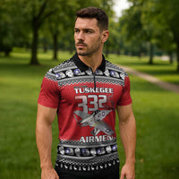 Tuskegee Red Tails Airmen Christmas Zipper Polo Shirt P-51 Mustang 332nd Fighter Group - Wonder Print Shop