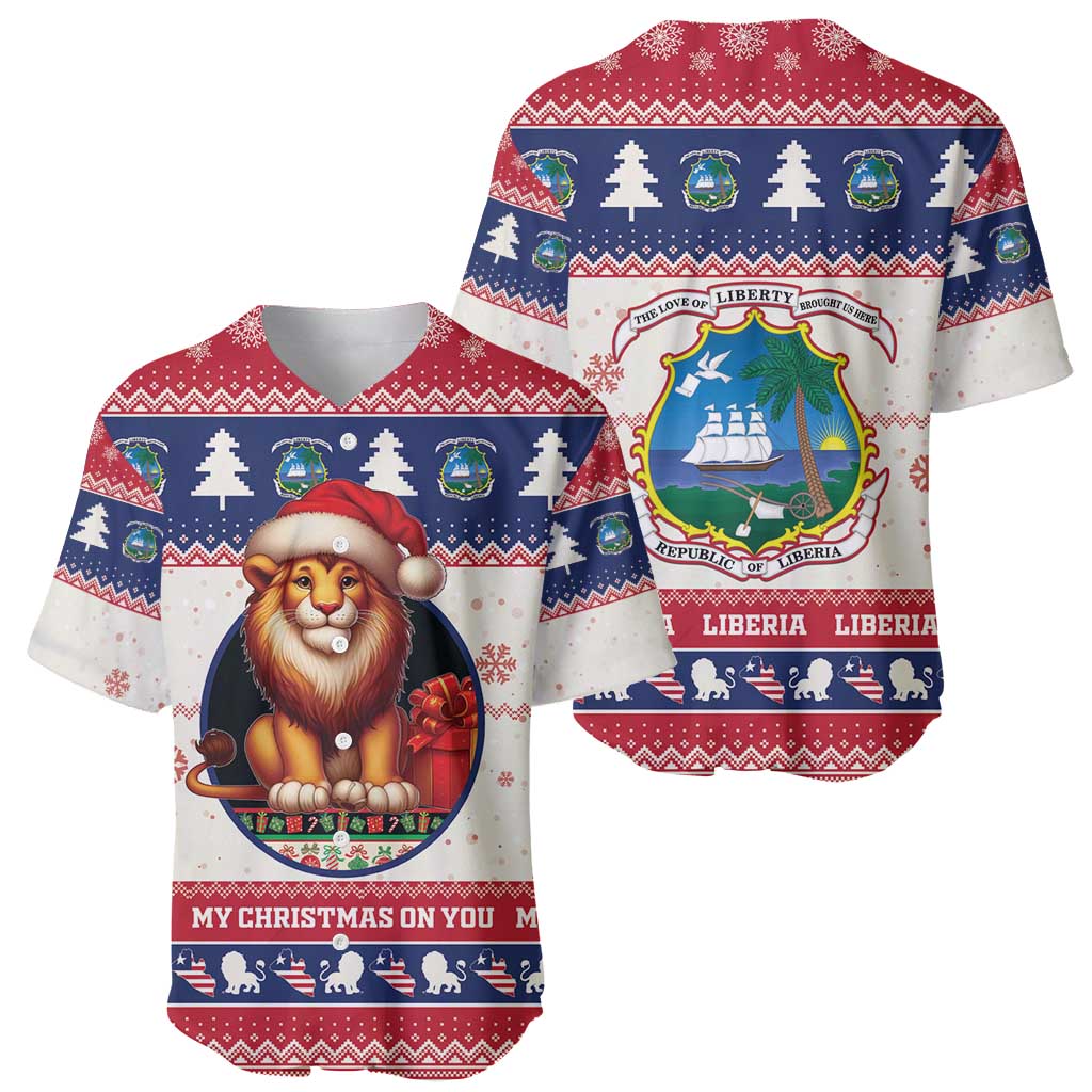 Liberia Christmas Baseball Jersey My Christmas On You - Lion Santa - Wonder Print Shop
