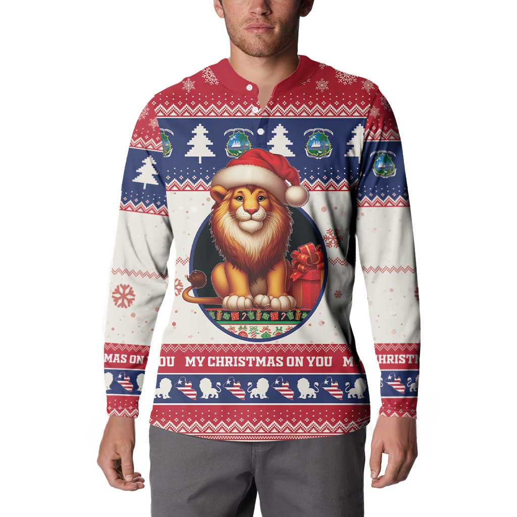 Liberia Christmas Button Sweatshirt My Christmas On You - Lion Santa - Wonder Print Shop