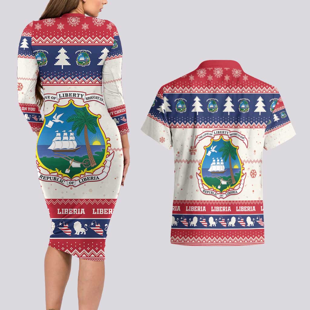 Liberia Christmas Couples Matching Long Sleeve Bodycon Dress and Hawaiian Shirt My Christmas On You - Lion Santa - Wonder Print Shop