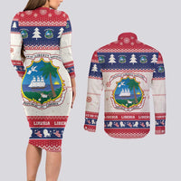 Liberia Christmas Couples Matching Long Sleeve Bodycon Dress and Long Sleeve Button Shirt My Christmas On You - Lion Santa - Wonder Print Shop