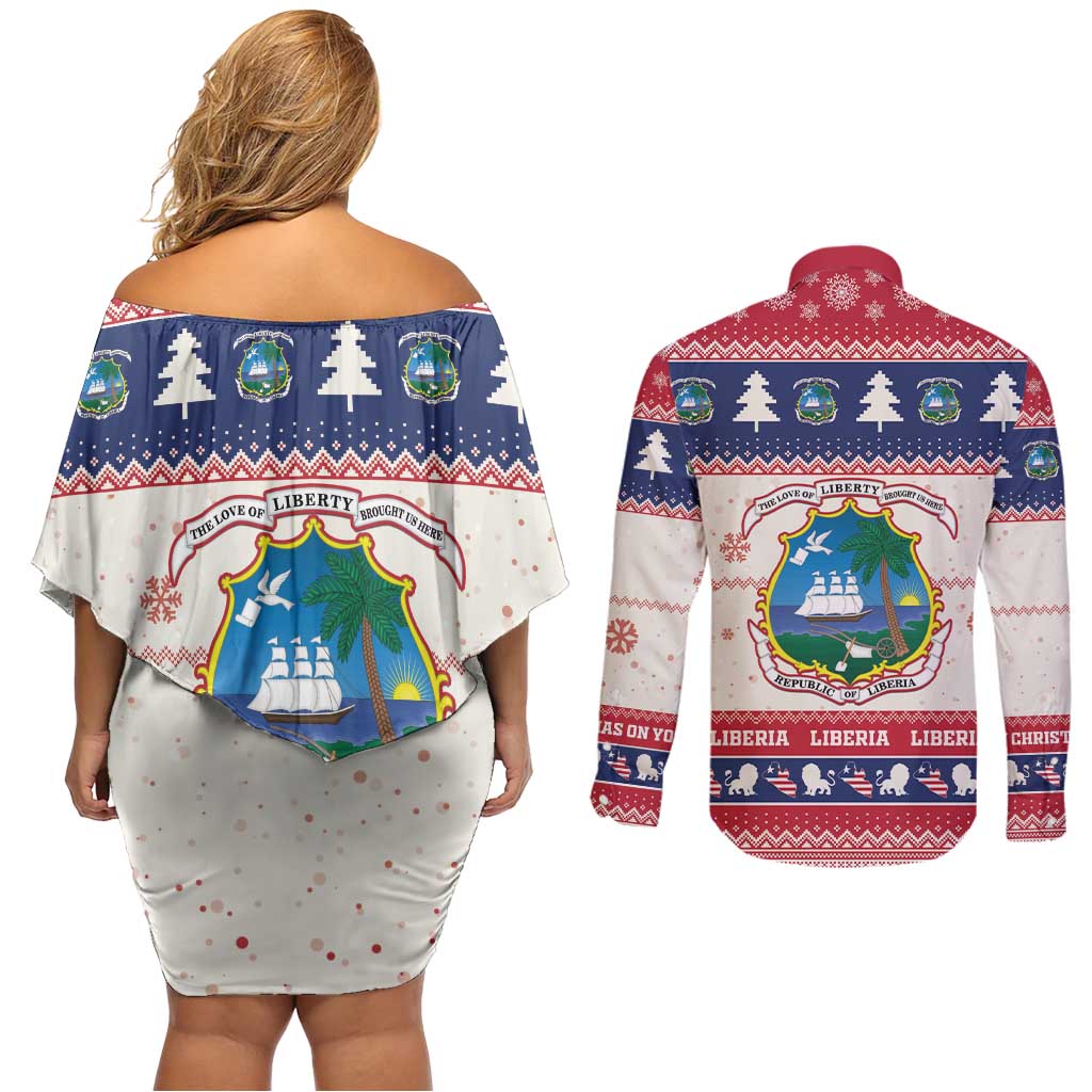Liberia Christmas Couples Matching Off Shoulder Short Dress and Long Sleeve Button Shirt My Christmas On You - Lion Santa - Wonder Print Shop