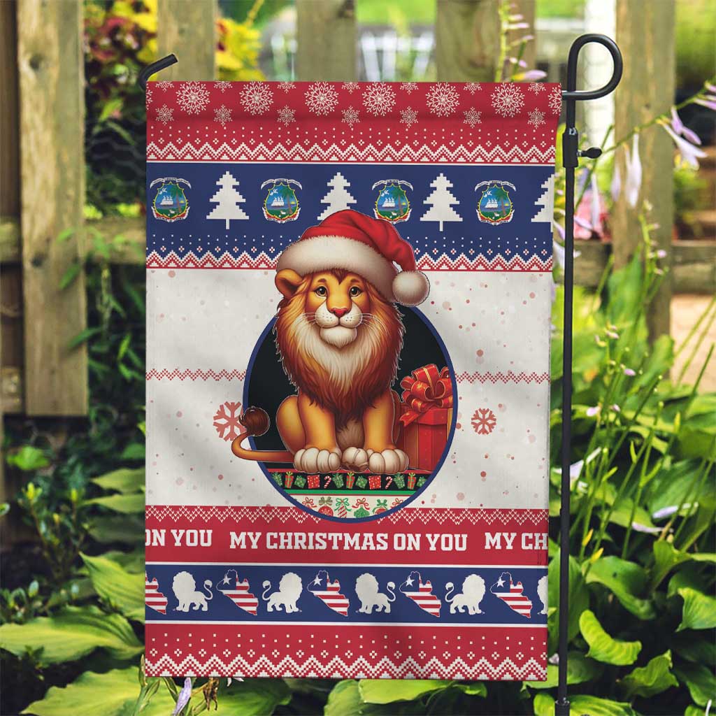 Liberia Christmas Garden Flag My Christmas On You - Lion Santa - Wonder Print Shop