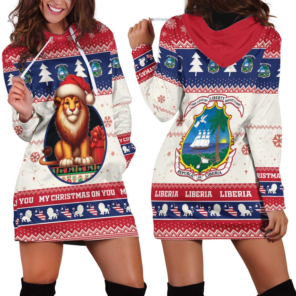 Liberia Christmas Hoodie Dress My Christmas On You - Lion Santa - Wonder Print Shop
