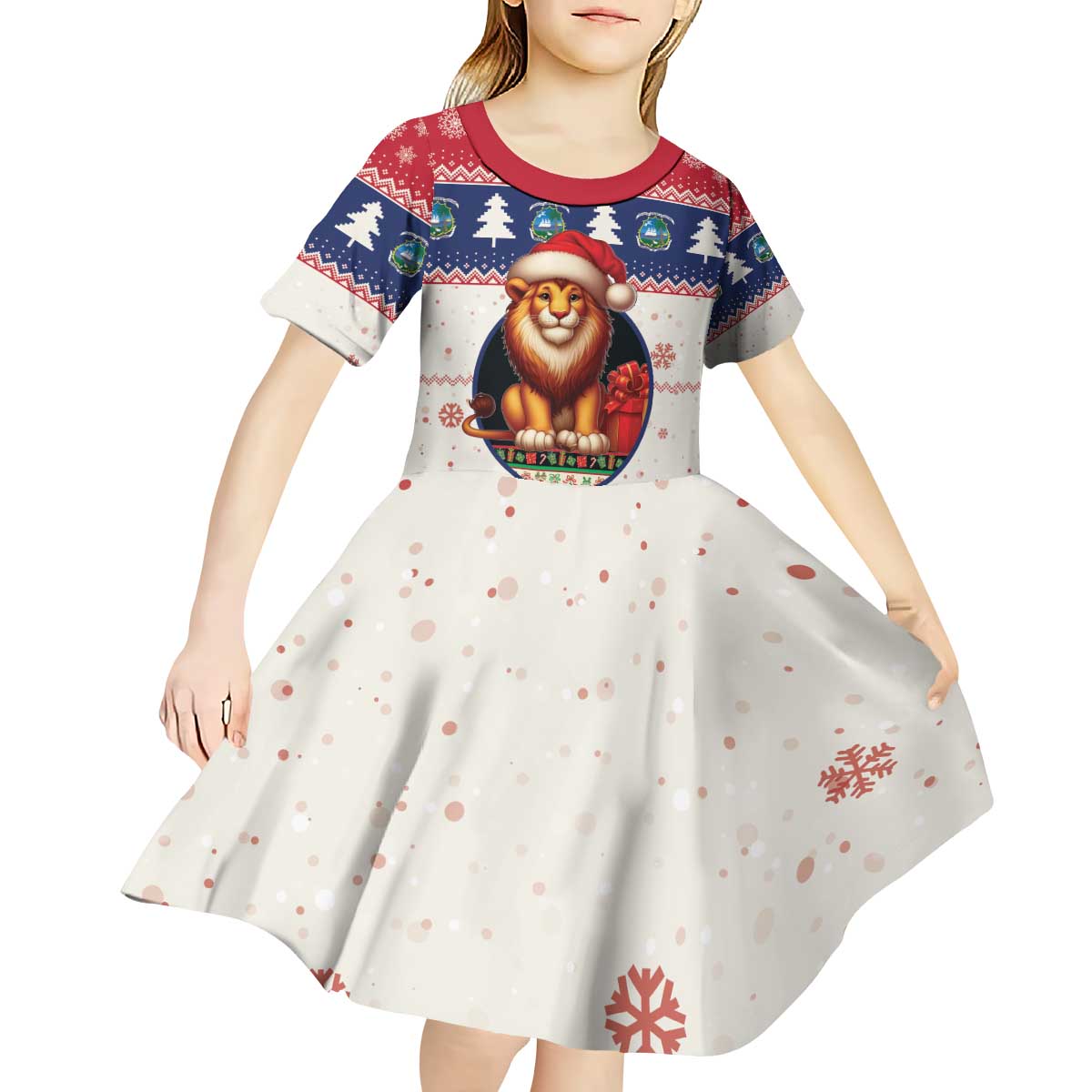 Liberia Christmas Kid Short Sleeve Dress My Christmas On You - Lion Santa - Wonder Print Shop