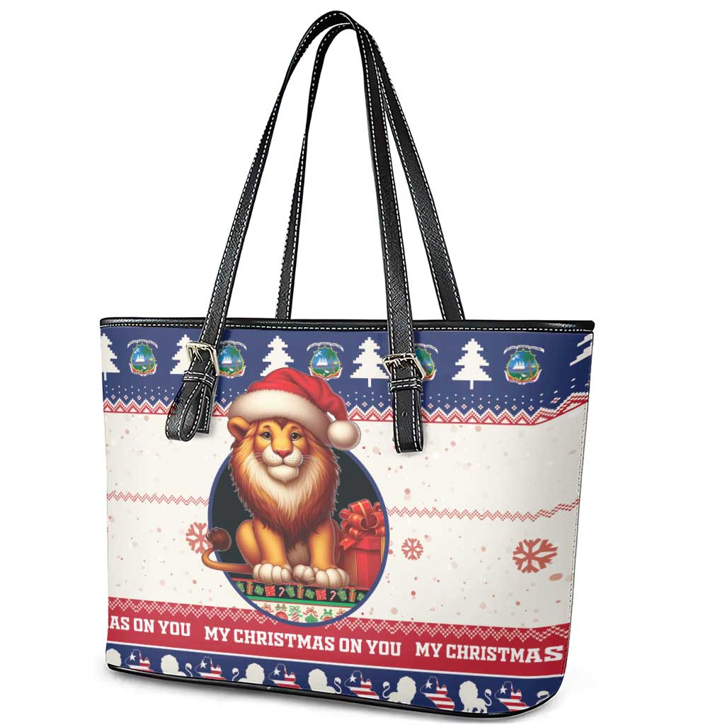Liberia Christmas Leather Tote Bag My Christmas On You - Lion Santa - Wonder Print Shop