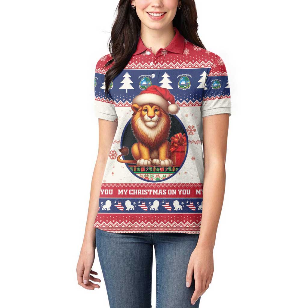 Liberia Christmas Women Polo Shirt My Christmas On You - Lion Santa - Wonder Print Shop