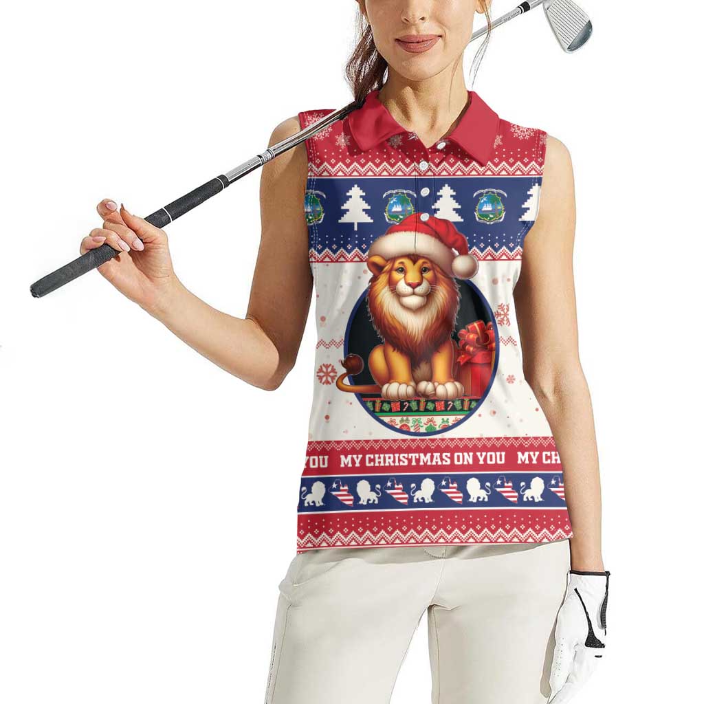 Liberia Christmas Women Sleeveless Polo Shirt My Christmas On You - Lion Santa - Wonder Print Shop