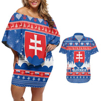 Slovakia Christmas Couples Matching Off Shoulder Short Dress and Hawaiian Shirt Vesele Vianoce - Coat Of Arms - Wonder Print Shop