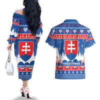 Slovakia Christmas Couples Matching Off The Shoulder Long Sleeve Dress and Hawaiian Shirt Vesele Vianoce - Coat Of Arms - Wonder Print Shop