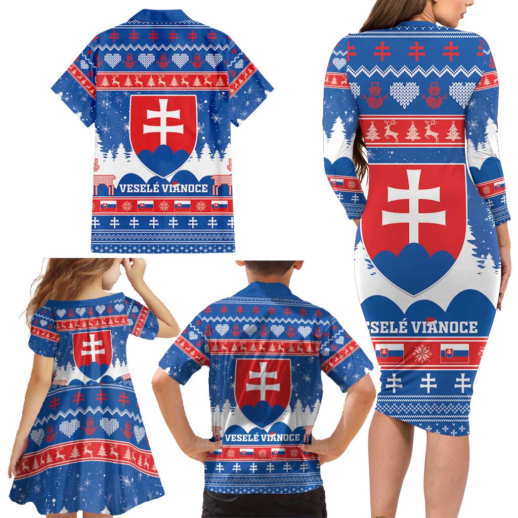 Slovakia Christmas Family Matching Long Sleeve Bodycon Dress and Hawaiian Shirt Vesele Vianoce - Coat Of Arms - Wonder Print Shop