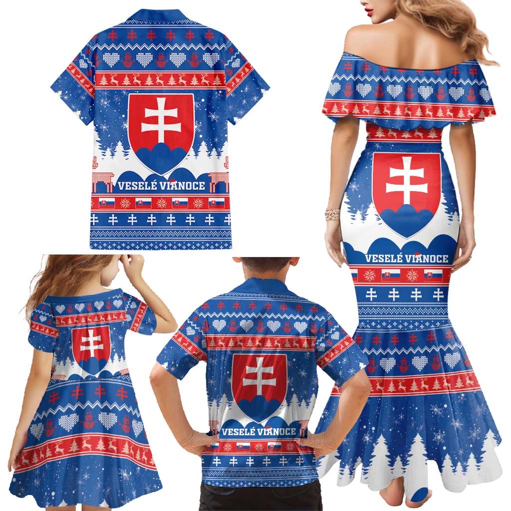 Slovakia Christmas Family Matching Mermaid Dress and Hawaiian Shirt Vesele Vianoce - Coat Of Arms - Wonder Print Shop