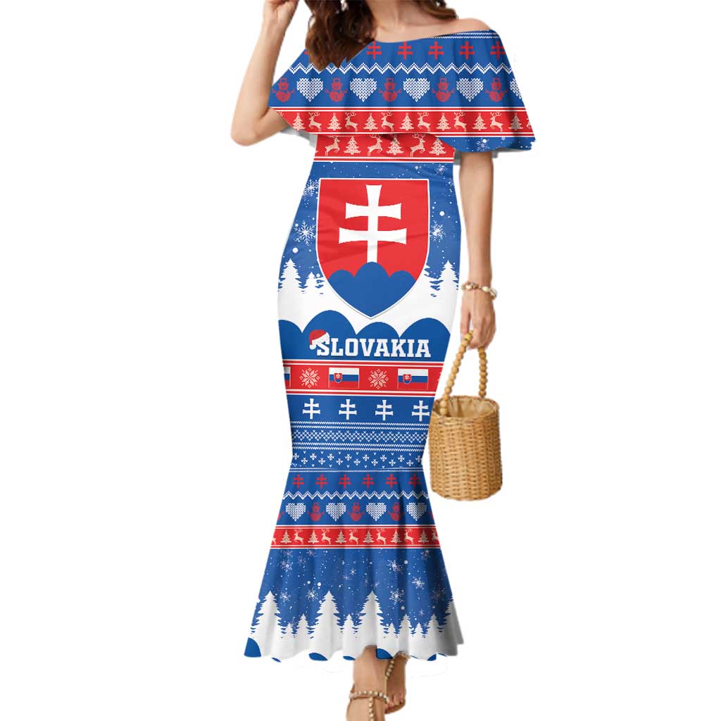 Slovakia Christmas Family Matching Mermaid Dress and Hawaiian Shirt Vesele Vianoce - Coat Of Arms - Wonder Print Shop
