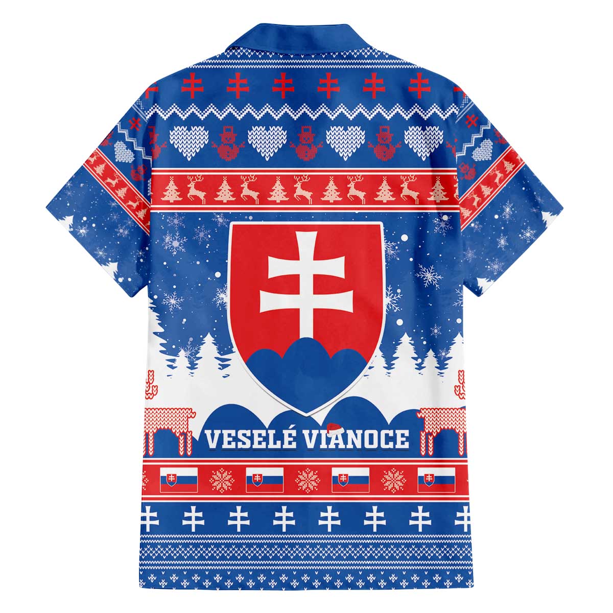 Slovakia Christmas Family Matching Off The Shoulder Long Sleeve Dress and Hawaiian Shirt Vesele Vianoce - Coat Of Arms - Wonder Print Shop