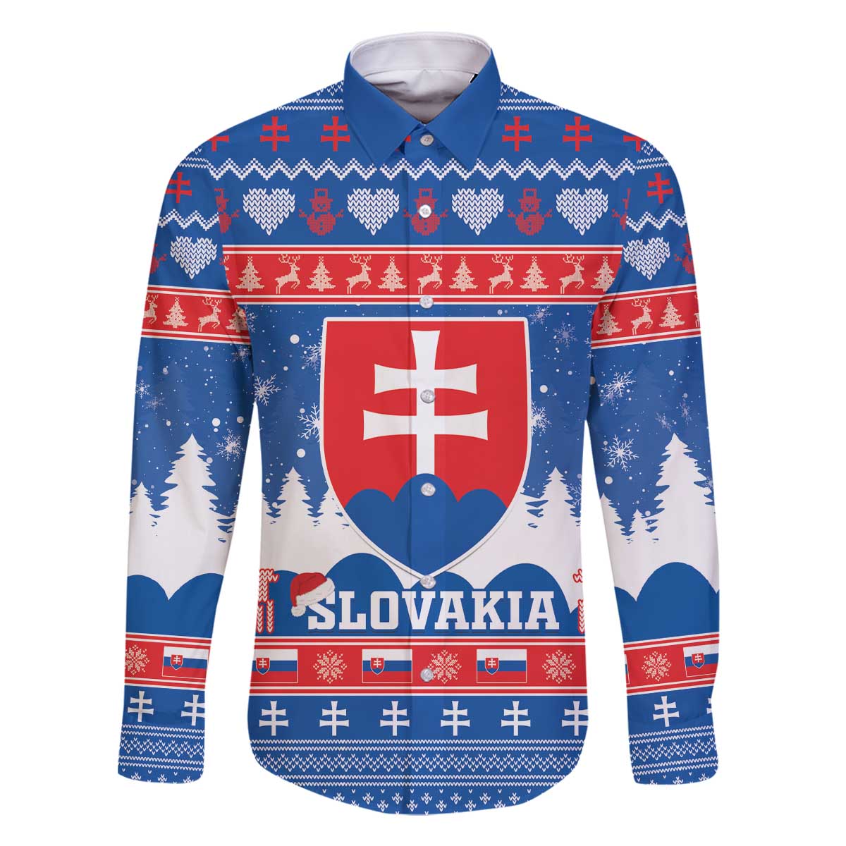 Slovakia Christmas Family Matching Off The Shoulder Long Sleeve Dress and Hawaiian Shirt Vesele Vianoce - Coat Of Arms - Wonder Print Shop