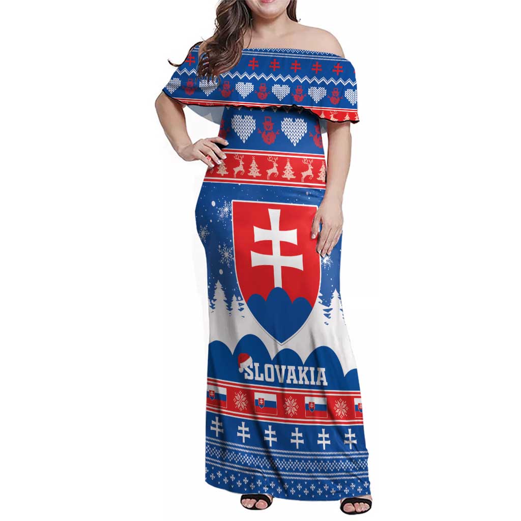 Slovakia Christmas Family Matching Off Shoulder Maxi Dress and Hawaiian Shirt Vesele Vianoce - Coat Of Arms - Wonder Print Shop