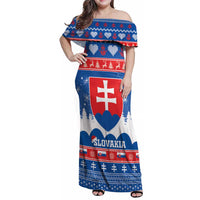 Slovakia Christmas Family Matching Off Shoulder Maxi Dress and Hawaiian Shirt Vesele Vianoce - Coat Of Arms - Wonder Print Shop