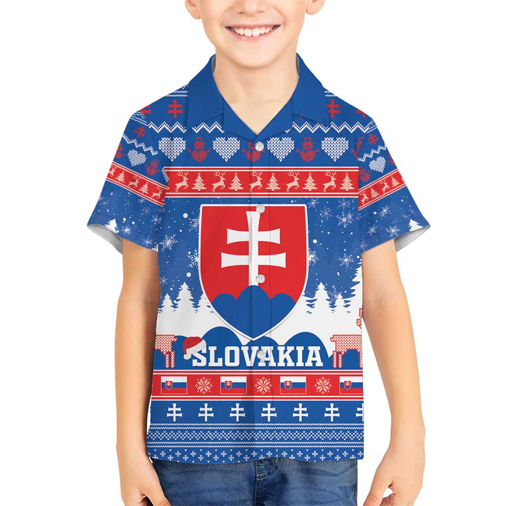 Slovakia Christmas Family Matching Off Shoulder Short Dress and Hawaiian Shirt Vesele Vianoce - Coat Of Arms - Wonder Print Shop
