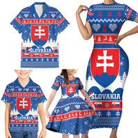 Slovakia Christmas Family Matching Short Sleeve Bodycon Dress and Hawaiian Shirt Vesele Vianoce - Coat Of Arms - Wonder Print Shop