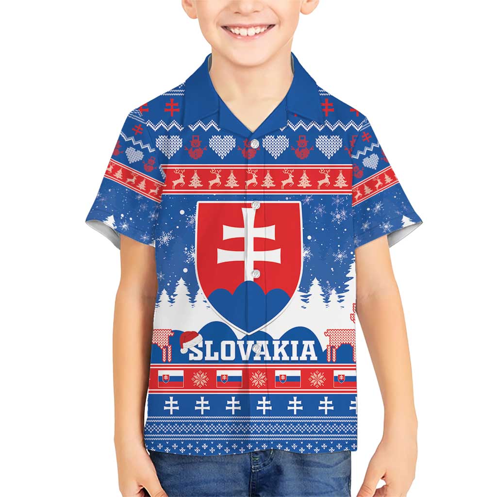 Slovakia Christmas Family Matching Short Sleeve Bodycon Dress and Hawaiian Shirt Vesele Vianoce - Coat Of Arms - Wonder Print Shop