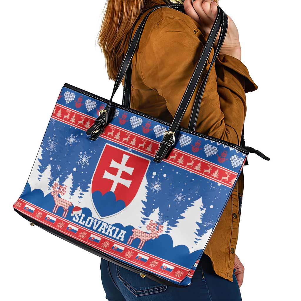 Slovakia Christmas Leather Tote Bag Vesele Vianoce - Coat Of Arms - Wonder Print Shop