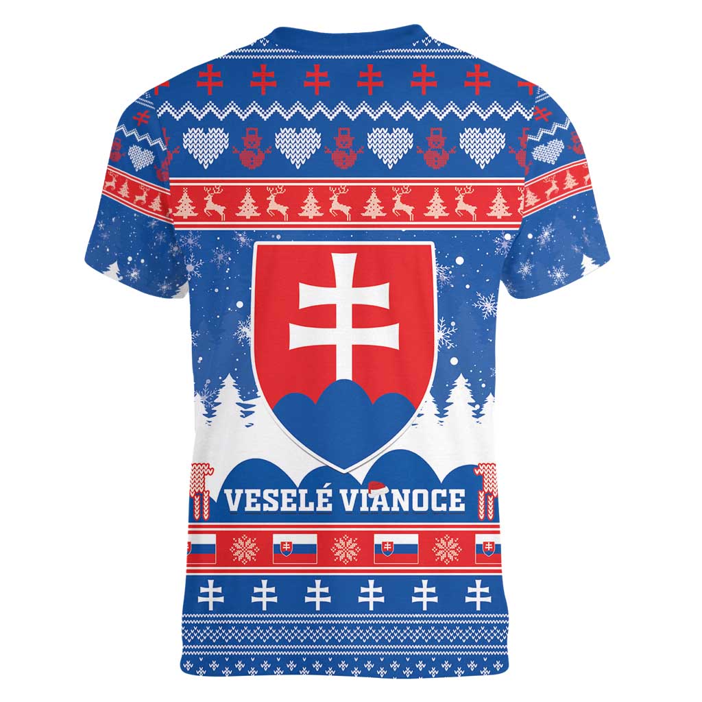 Slovakia Christmas Women V-Neck T-Shirt Vesele Vianoce - Coat Of Arms - Wonder Print Shop