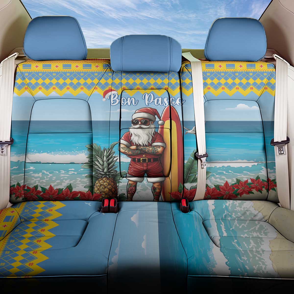 Aruba Christmas Back Car Seat Cover Surfing Santa Bon Pasco - Wonder Print Shop
